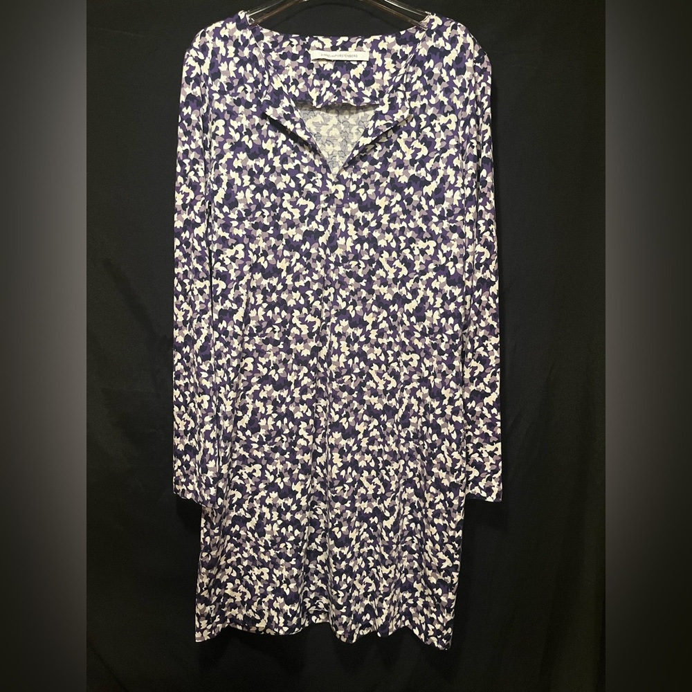 Diane Von Furstenberg Purple and White Long Sleeve Dress #10207 - Picture 3 of 6